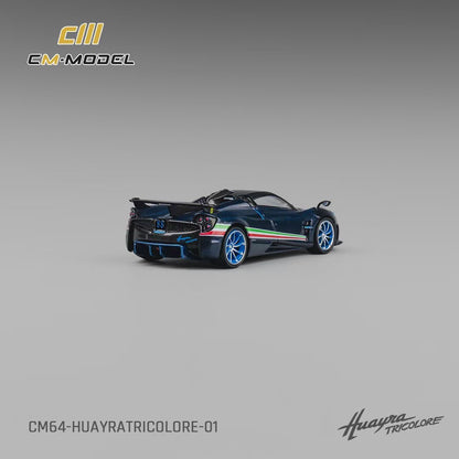 CM Model 1:64 Pagani Huayra Tricolore Full Carbon Blue Italian Stripes Pagani Official Licensed