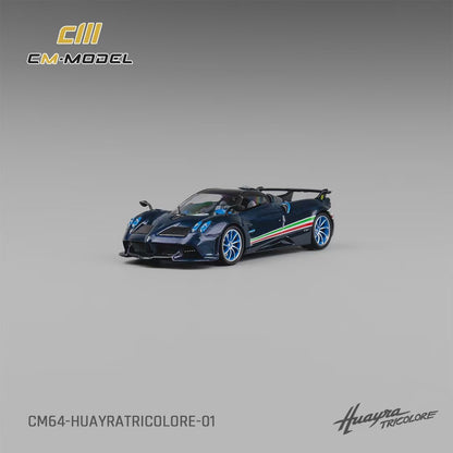 CM Model 1:64 Pagani Huayra Tricolore Full Carbon Blue Italian Stripes Pagani Official Licensed
