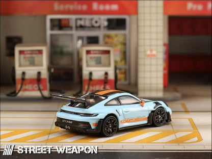 Street Weapon 1/64 Porsche 911 992 GT3 RS  Gulf Blue with Black Wheels Limited 599 Pieces