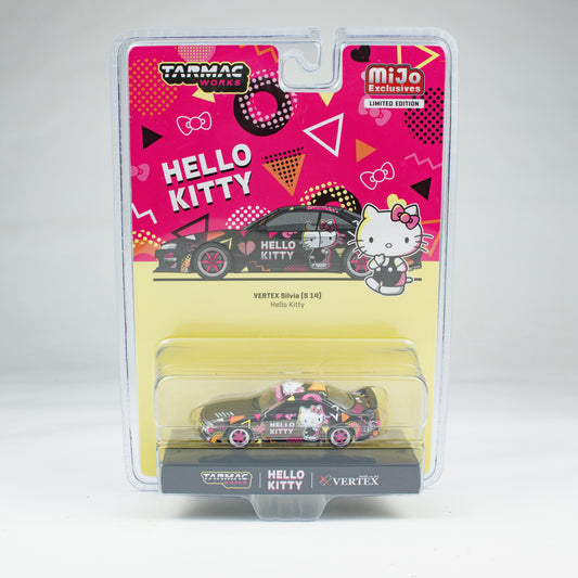 Tarmac Works 1/64 Vertex Nissan Silvia (S14) Sanrio Hello Kitty Black Chrome in Blister Packaging - Mojo Exclusive Limited Edition