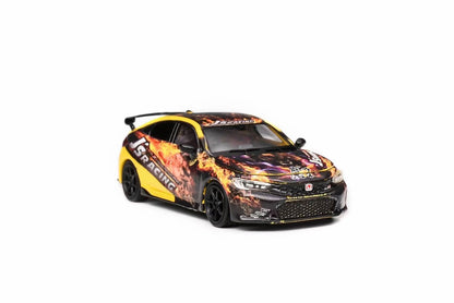 Motorhelix Senior Series 1:64 Honda Civic Type-R FL5  J's Racing Custom Black & Yellow Openable Front Engine Hood - Honda J's Racing Official Licensed