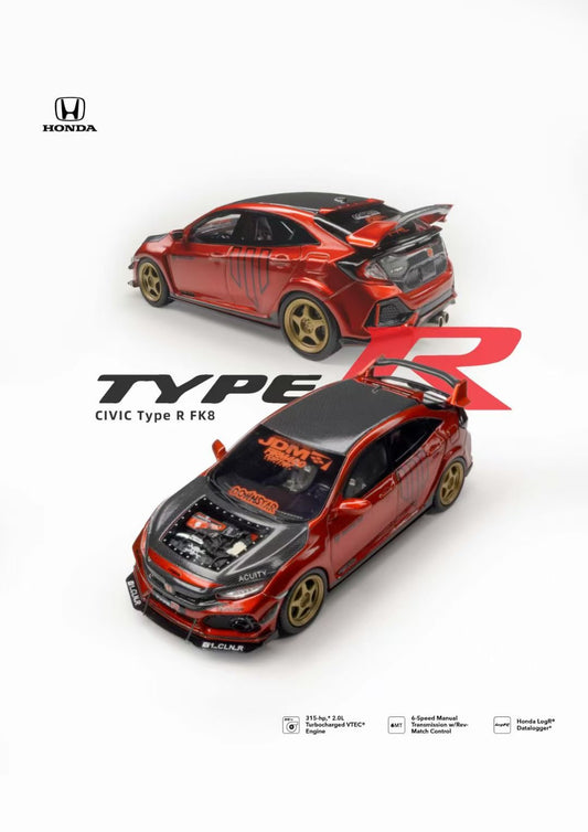 [Premium Resin Model] Nice Auto 1:64 Honda Civic Type-R FK8 Racing Custom Metallic Red Limited 399 Pieces
