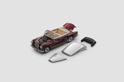 Mortal 1:64 Mercedes-Benz 300D Adenauer (W189) Soft Top Version Red & Silver Limited 499 Pieces (Removable Roof Top, Magnetic Removable Front Hood with Detailed Engine)
