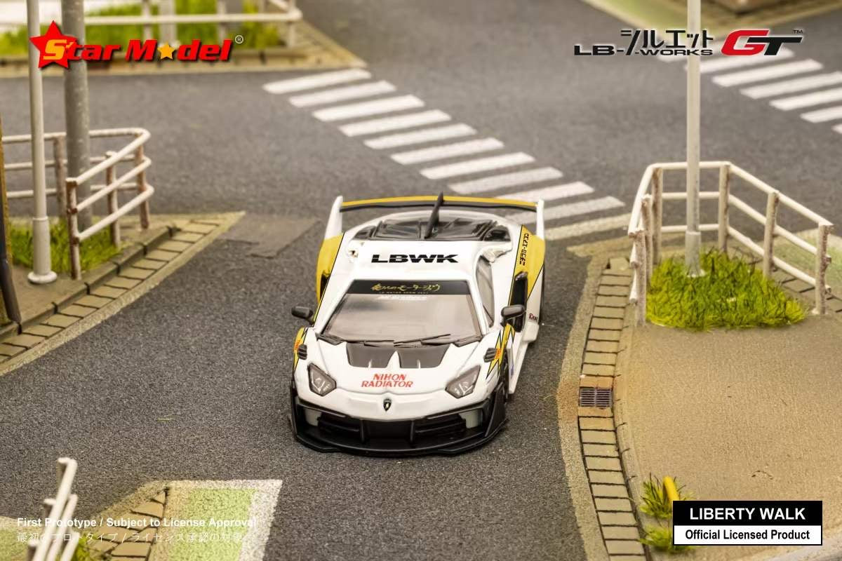 Star Model 1:64 Lamborghini Adventador LP700-4 LBWK LB3.0 Silhouette GT Evo Flash #23 with Mr. Kato Miniature Figure