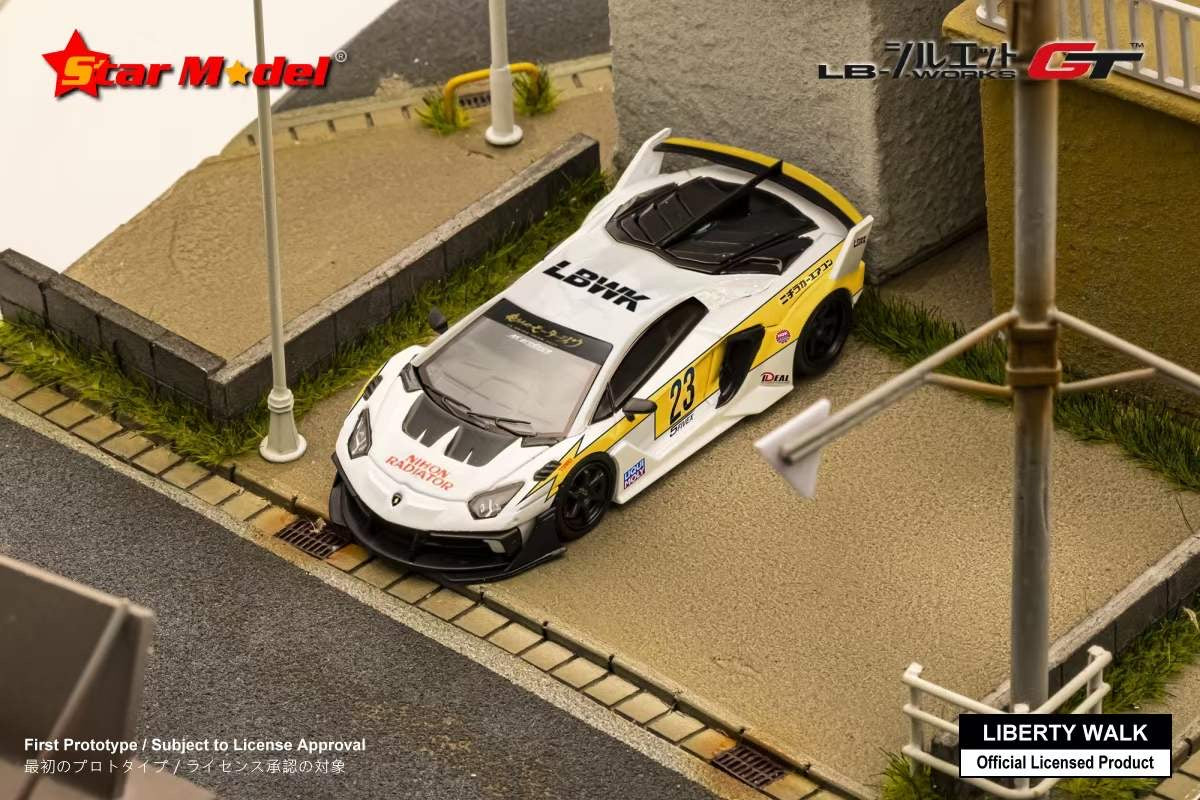 Star Model 1:64 Lamborghini Adventador LP700-4 LBWK LB3.0 Silhouette GT Evo Flash #23 with Mr. Kato Miniature Figure