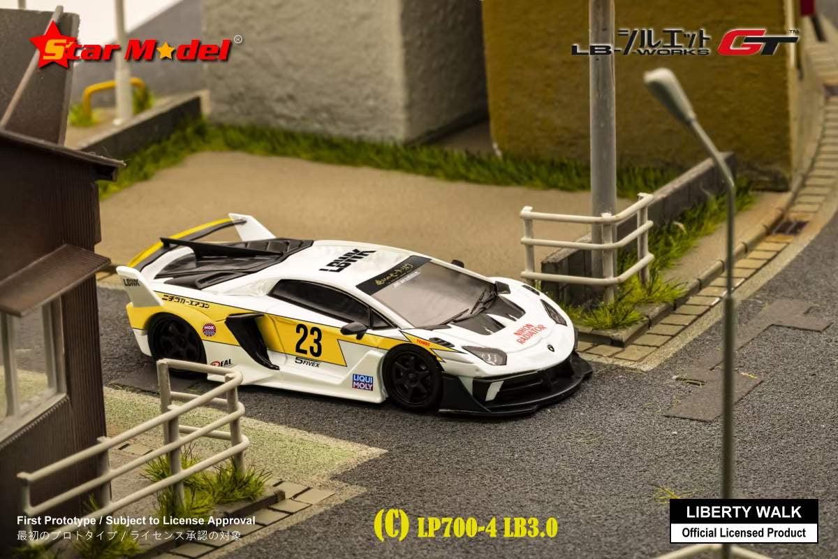 Star Model 1:64 Lamborghini Adventador LP700-4 LBWK LB3.0 Silhouette GT Evo Flash #23 with Mr. Kato Miniature Figure