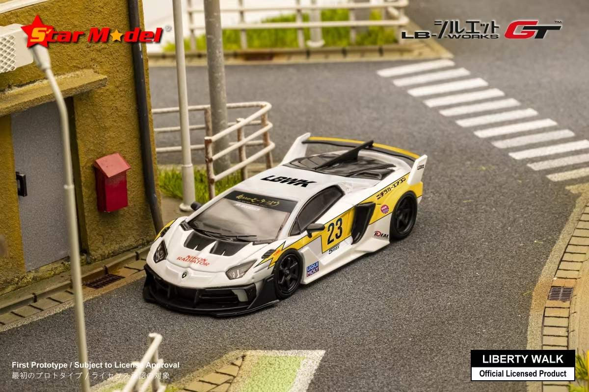 Star Model 1:64 Lamborghini Adventador LP700-4 LBWK LB3.0 Silhouette GT Evo Flash #23 with Mr. Kato Miniature Figure