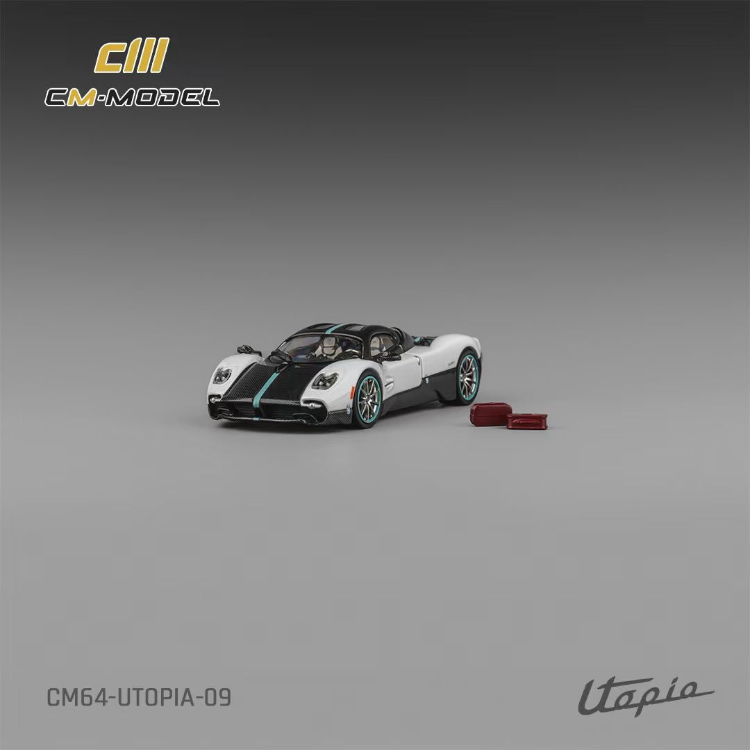 CM Model 1:64 Pagani Utopia Pearl White Official Licensed Removable Engine Hood with Detailed Engine Metallic Exhausts