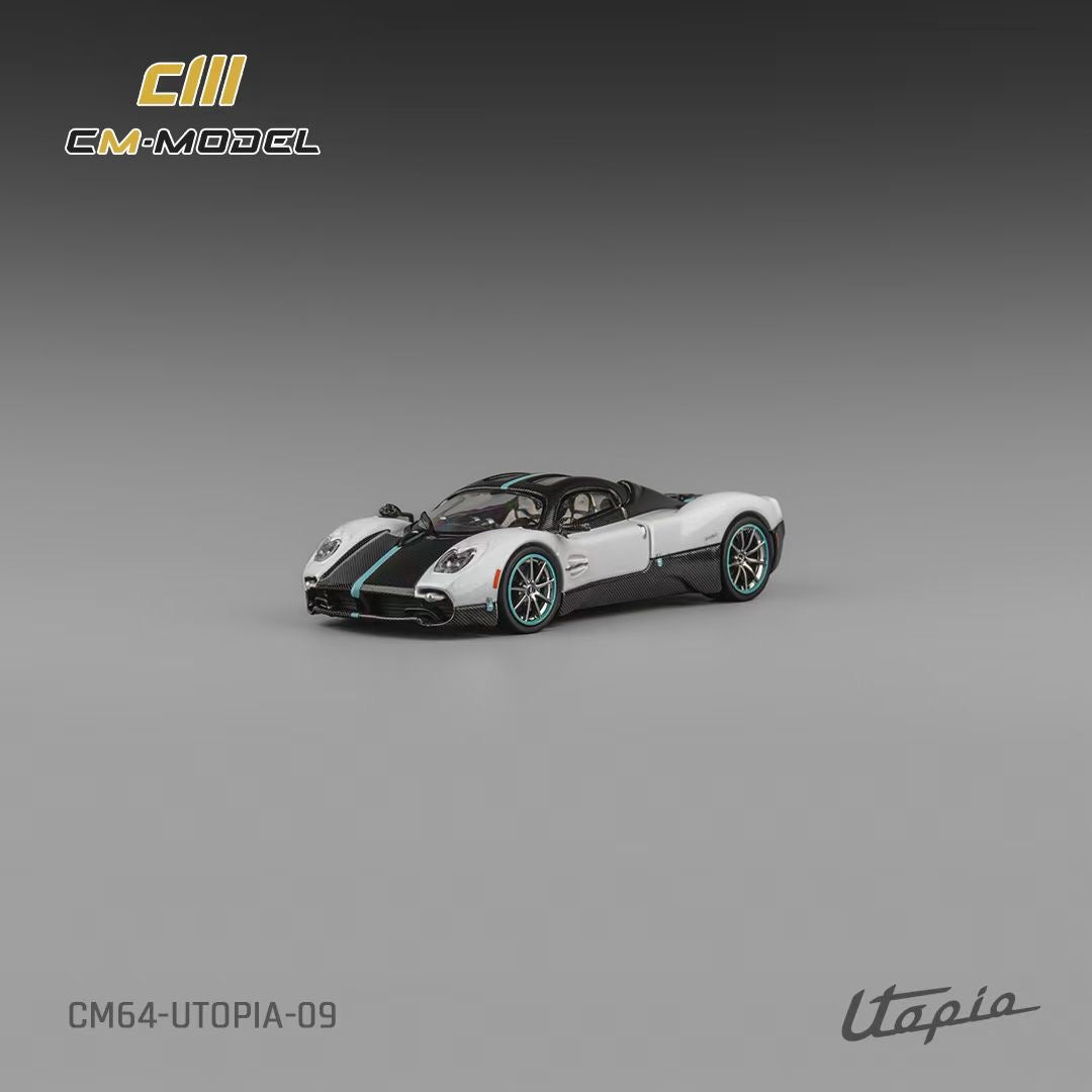 CM Model 1:64 Pagani Utopia Pearl White Official Licensed Removable Engine Hood with Detailed Engine Metallic Exhausts