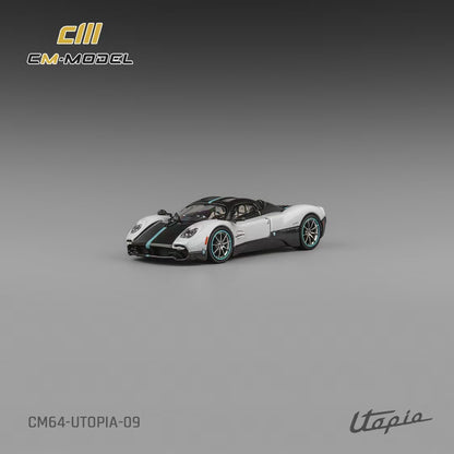 CM Model 1:64 Pagani Utopia Pearl White Official Licensed Removable Engine Hood with Detailed Engine Metallic Exhausts