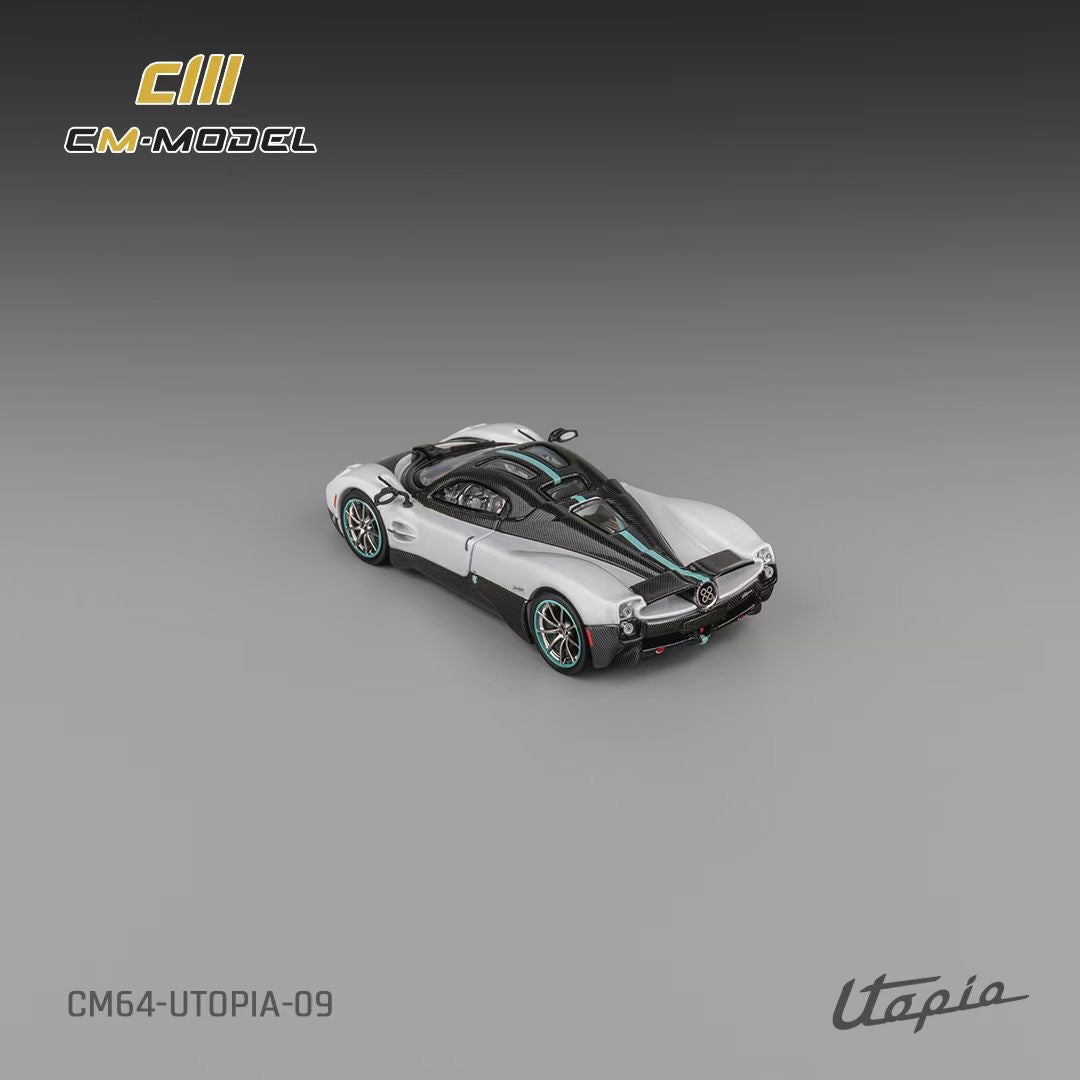 CM Model 1:64 Pagani Utopia Pearl White Official Licensed Removable Engine Hood with Detailed Engine Metallic Exhausts