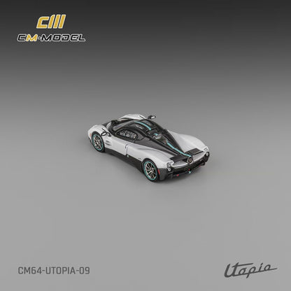 CM Model 1:64 Pagani Utopia Pearl White Official Licensed Removable Engine Hood with Detailed Engine Metallic Exhausts