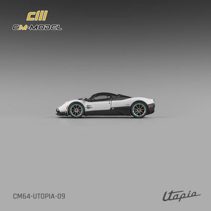 CM Model 1:64 Pagani Utopia Pearl White Official Licensed Removable Engine Hood with Detailed Engine Metallic Exhausts