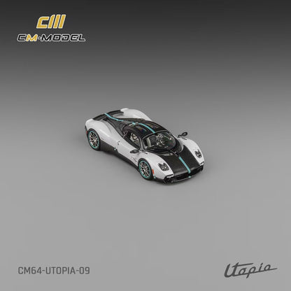 CM Model 1:64 Pagani Utopia Pearl White Official Licensed Removable Engine Hood with Detailed Engine Metallic Exhausts