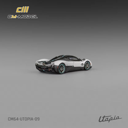 CM Model 1:64 Pagani Utopia Pearl White Official Licensed Removable Engine Hood with Detailed Engine Metallic Exhausts