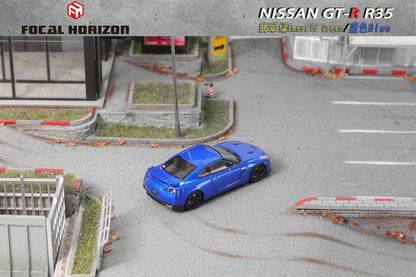 Focal Horizon 1:64 Nissan Skyline GT-R R35 Openable Front Hood Detailed Engine Blue