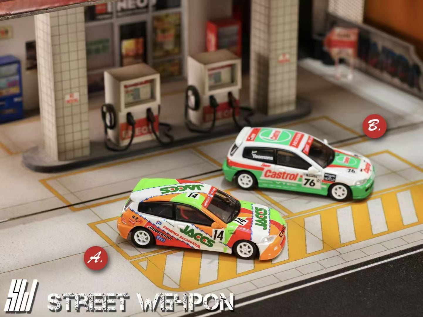 Street Weapon 1:64 Honda CIVIC EG6 Castrol #76 Edition (Car B in the photo)