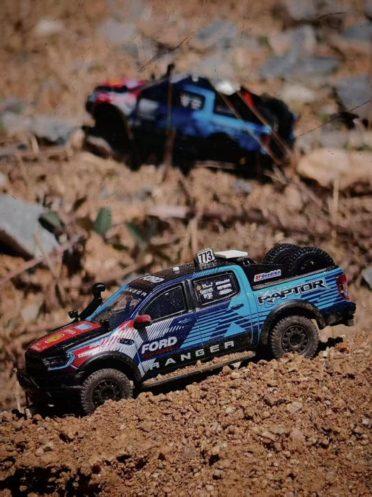MK Miniatures 1:64 Ford Ranger P375/PX Raptor 2018 Pick Up Truck Rally Blue Rolling Cage Openable Boot with Accessories (Tyres, Tools, Fire Extinguisher)