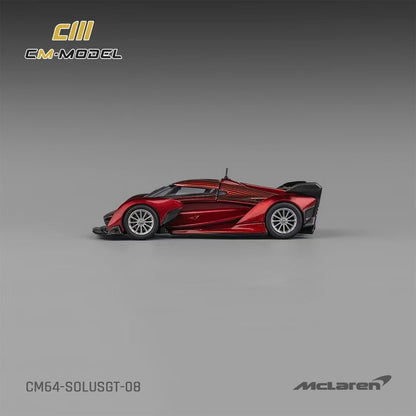 CM Model 1:64 McLaren Solus GT V10 Engine Single Seat Metallic Wine Red Removable Roof McLaren Official Licensed