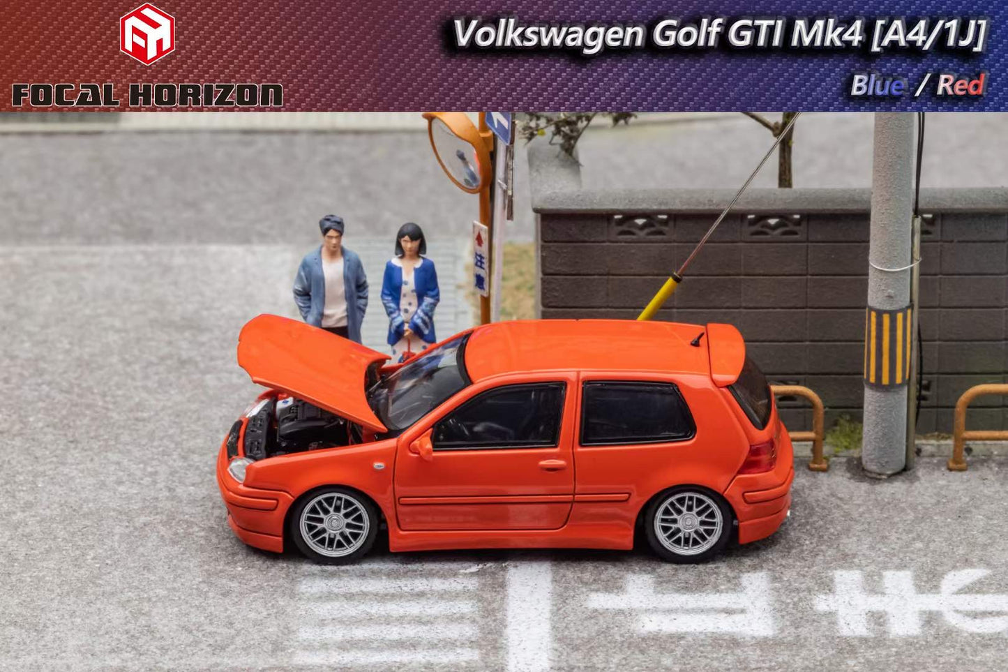 Focal Horizon 1:64 Volkswagen Golf GTI MK4 Orange Red with Openable Engine Hood