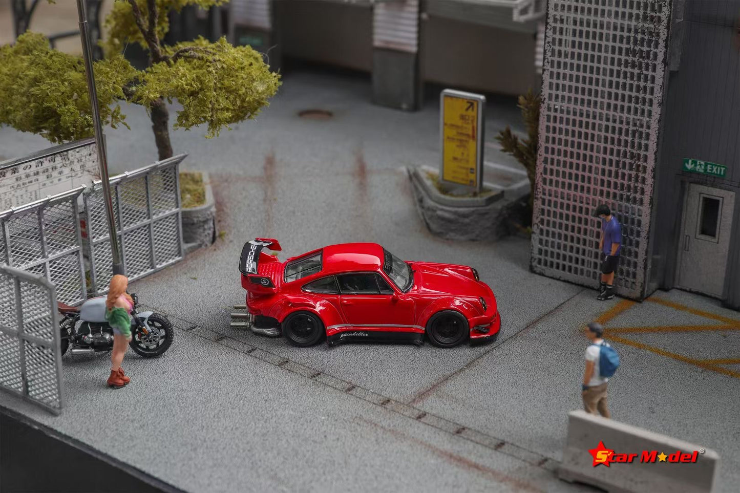 Star Model 1:64 Porsche RWB 930 GT Wing Spoiler Red with Yellow Lights Limited 999 Pieces