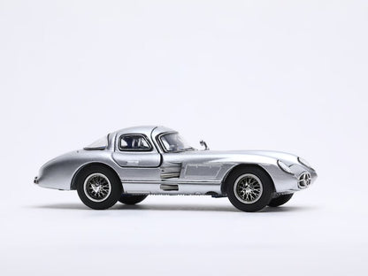YS Model 1:64 Mercedes Benz SL Class MK1 300 SLR W196S 1955 Uhlenhaut Coupe Silver with Blue Interior (Openable Front Engine Hood and Gull Wing Doors)