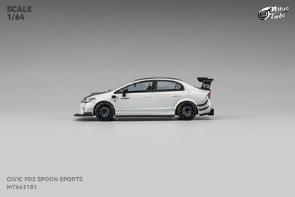 Micro Turbo 1:64 Honda CIVIC FD2 Spoon Sports Metallic White with Black Carbon Hood (Openable Front Hood + Detailed Engine)