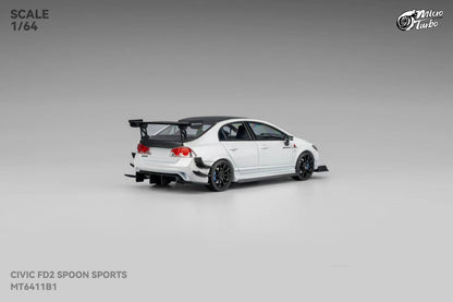 Micro Turbo 1:64 Honda CIVIC FD2 Spoon Sports Metallic White with Black Carbon Hood (Openable Front Hood + Detailed Engine)