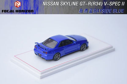 Focal Horizon 1:64 Nissan Skyline GT-R R34 V-SPEC-II Bayside Blue Openable Hood Detailed Engine