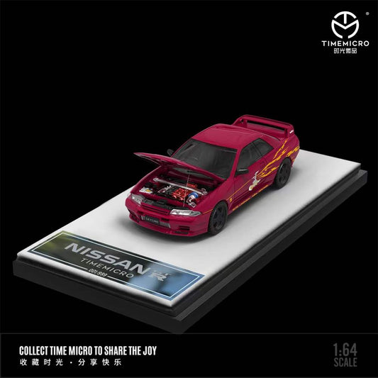 Time Micro 1:64 Nissan Skyline GT-R R32  Openable Engine Hood Fast and Furious Wine Red