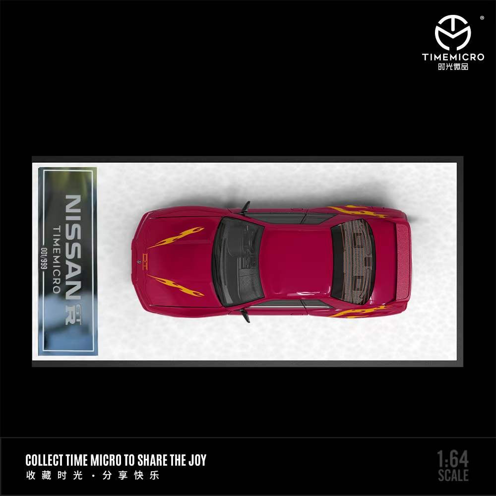 Time Micro 1:64 Nissan Skyline GT-R R32  Openable Engine Hood Fast and Furious Wine Red with Girl Figure