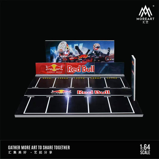MoreArt 1/64 Car Park Parking Lot Scene Outdoor Diorama with LED Light- Red Bull Edition