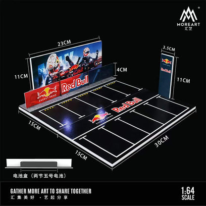 MoreArt 1/64 Car Park Parking Lot Scene Outdoor Diorama with LED Light- Red Bull Edition