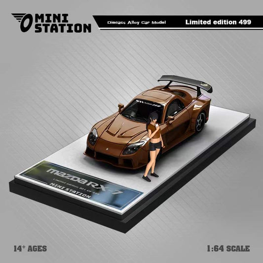 Mini Station 1/64 Mazda RX7 RX-7 VeilSide Metallic Brown with Model Girl Figure