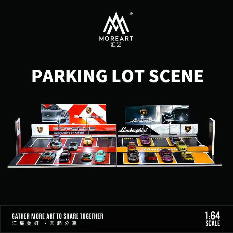 MoreArt 1/64 Car Park Parking Lot Scene Outdoor Diorama with LED Light- Porsche Edition