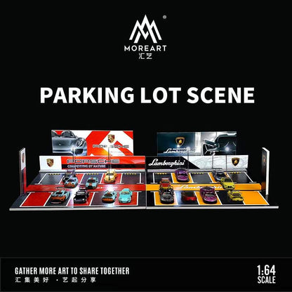 MoreArt 1/64 Car Park Parking Lot Scene Outdoor Diorama with LED Light- Porsche Edition