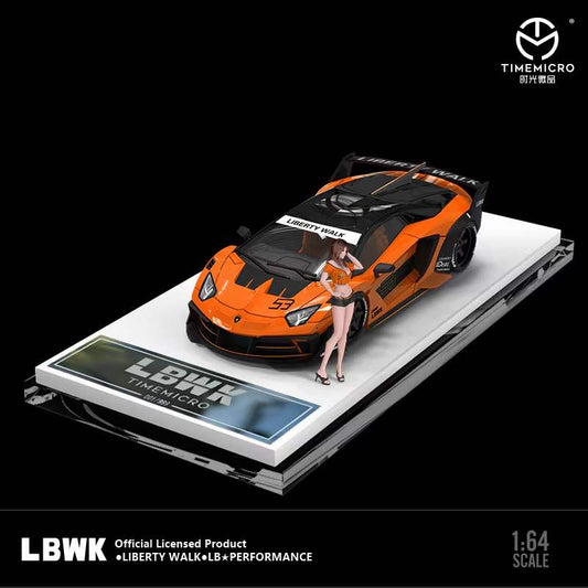 Time Micro 1/64 Lamborghini Aventador GT EVO LP700 LBWK Orange with Model Girl Figure