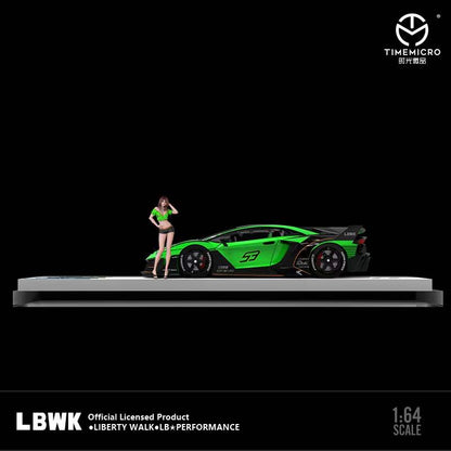 Time Micro 1/64 Lamborghini Aventador GT EVO LP700 LBWK Green with Model Girl Figure