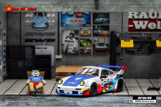 Star Model 1:64 Porsche RWB 964 GT Wing Gundam Exia Robot Edition with Gundam Exia Figure