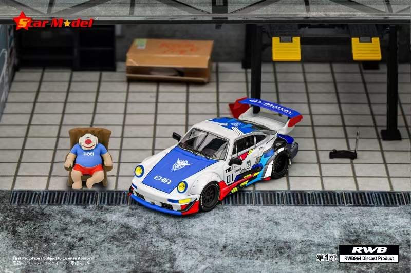 Star Model 1:64 Porsche RWB 964 GT Wing Gundam Exia Robot Edition with Gundam Exia Figure