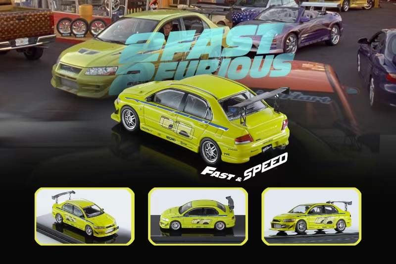 Fast Speed 1:64 Mitsubishi Lancer Evolution 7 EVO VII Fast and Furious Green with Paul Walker Brian O'Conner Figure