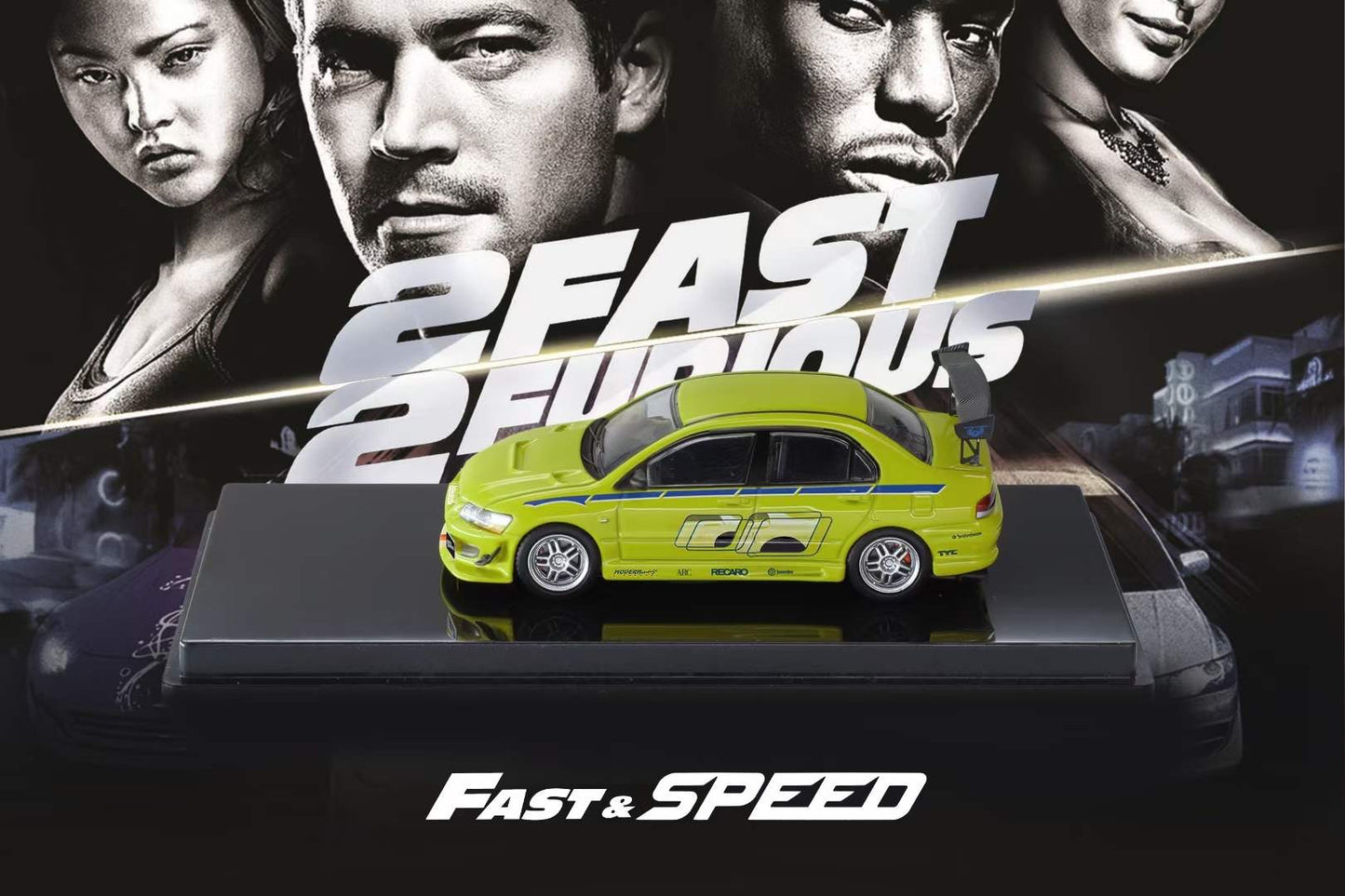 Fast Speed 1:64 Mitsubishi Lancer Evolution 7 EVO VII Fast and Furious Green with Paul Walker Brian O'Conner Figure