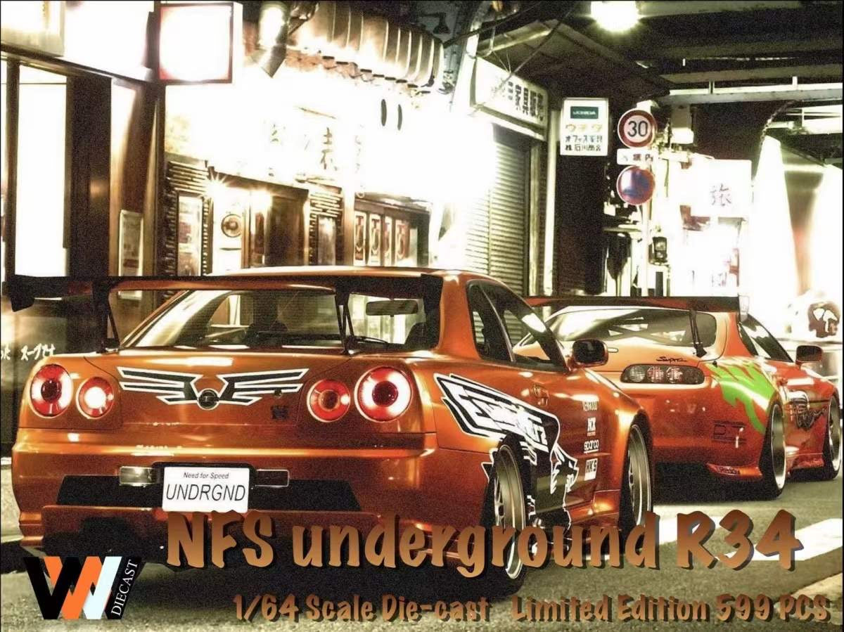 Street Weapon 1:64 Nissan Skyline GT-R R34 Z-Tune Need For Speed 7 Underground Orange Gold