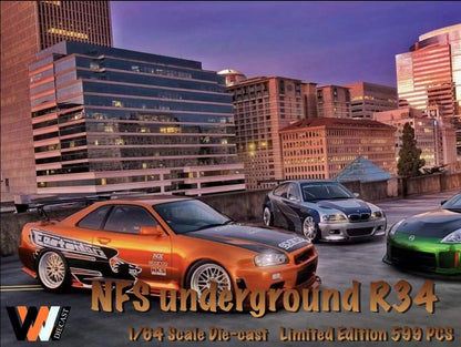 Street Weapon 1:64 Nissan Skyline GT-R R34 Z-Tune Need For Speed 7 Underground Orange Gold