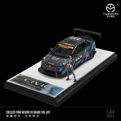 Time Micro 1/64 Honda Civic Type R FD2 Modified HKS Edition with Model Girl Figure