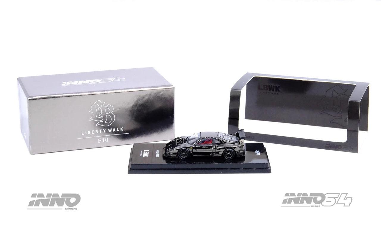 INNO64 1:64 Ferrari LBWK F40 Chrome Black (Chance of a Chase Car) (IN64-LBWKF40-CHB)
