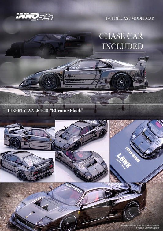 INNO64 1:64 Ferrari LBWK F40 Chrome Black (Chance of a Chase Car) (IN64-LBWKF40-CHB)