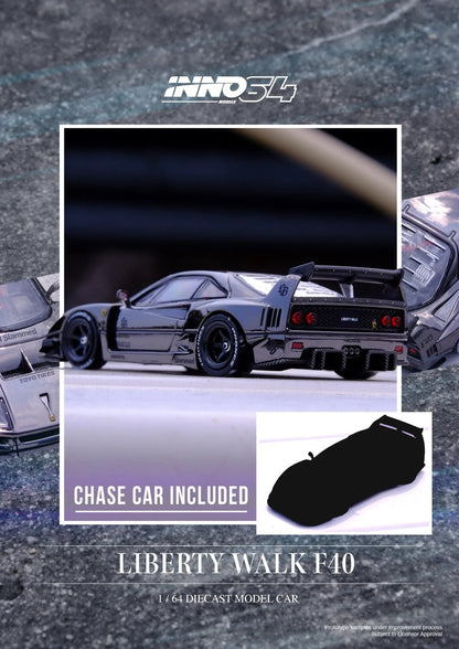 INNO64 1:64 Ferrari LBWK F40 Chrome Black (Chance of a Chase Car) (IN64-LBWKF40-CHB)