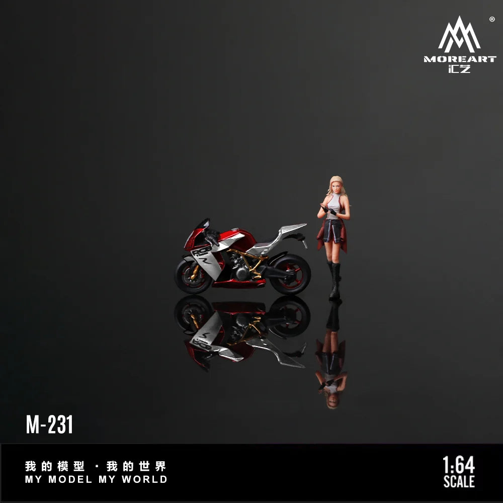 MoreArt 1:64 KTM 1190 Red Silver Motorcycle Cool Chic Rider Figure Set (1 Motorcycle + 1 Figure)