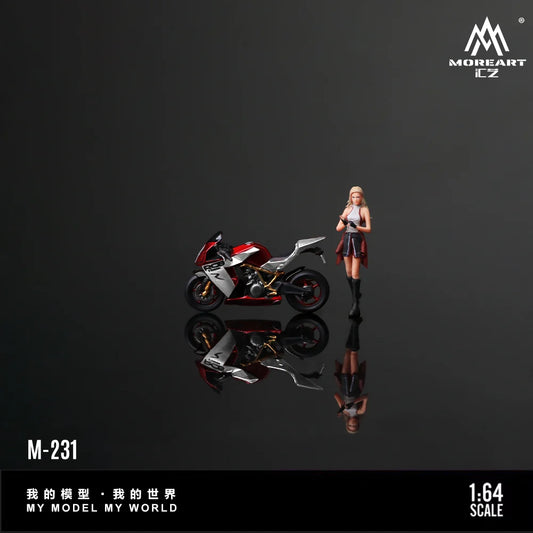 MoreArt 1:64 KTM 1190 Red Silver Motorcycle Cool Chic Rider Figure Set (1 Motorcycle + 1 Figure)